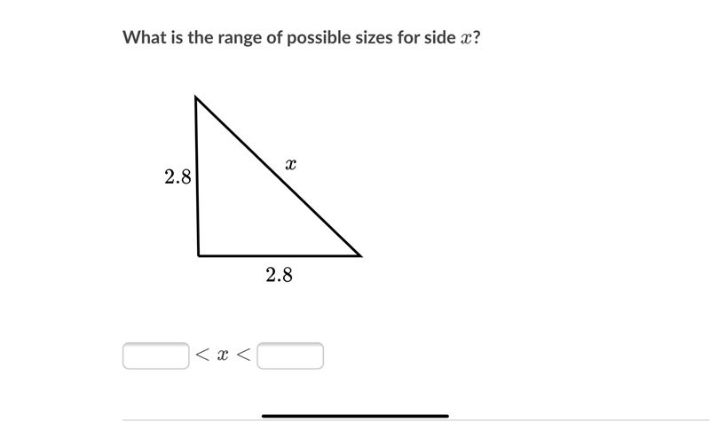 What is the range of possible sizes for side x?-example-1