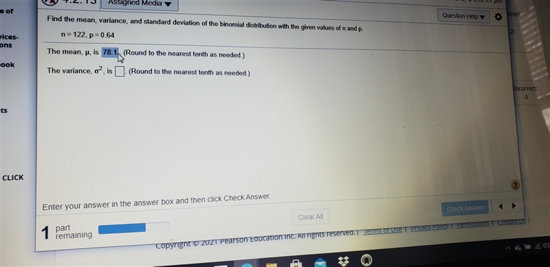 Does any know how to find the variance using n=122 p= 0.64-example-1