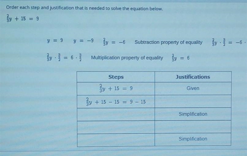 drag each step and justification to the correct location on the table. Each step and-example-1