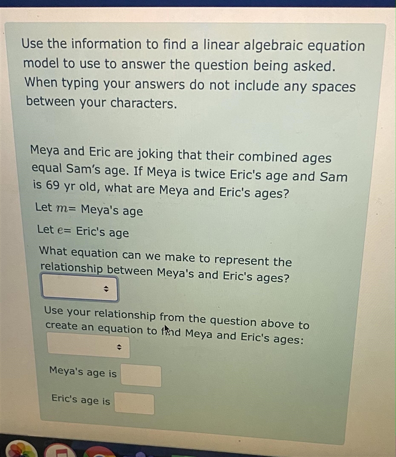 Use the information to find a linear algebraic equation model to use to answer the-example-1