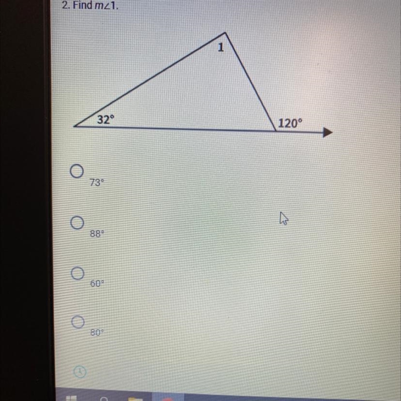 2. Find m angle 1 73 88 60 80-example-1