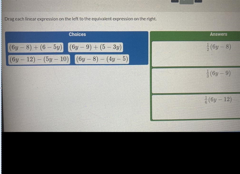 Drag each linear expression on the left to the equivalent expression on the right-example-1