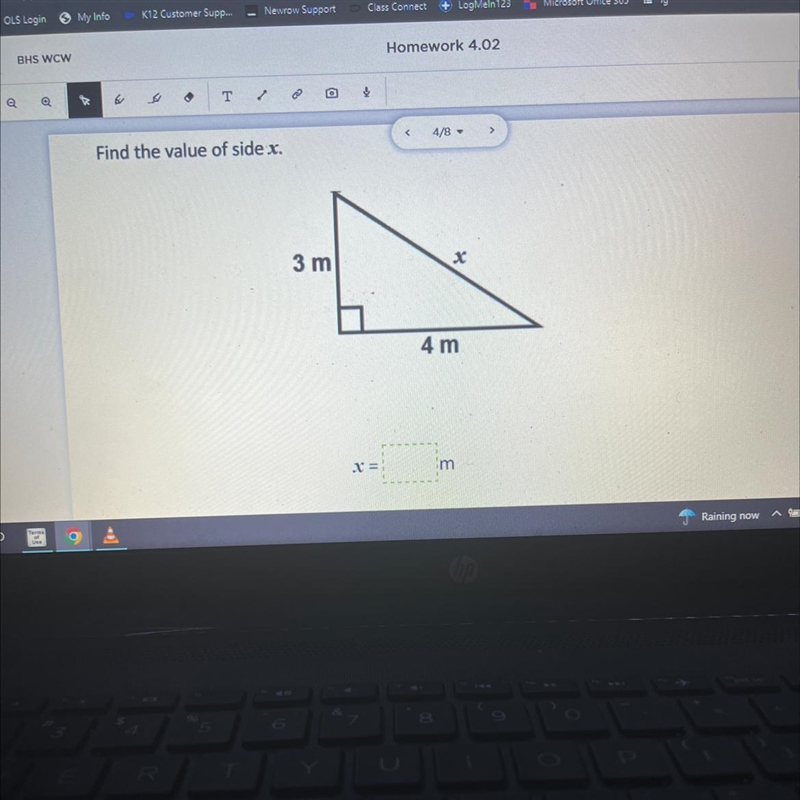 NEED HELP QUICK !!! Find the value of side X ?-example-1