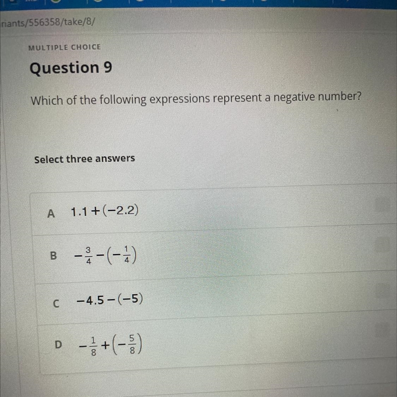 I need to find out the three that represent a negative number-example-1