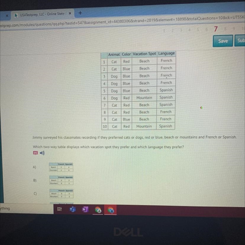 Jimmy surveyed his classmates recording if they preferred cats or dogs, red or blue-example-1