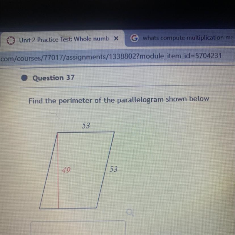 Find the perimeter of the parallelogram shown below 53 49 53-example-1