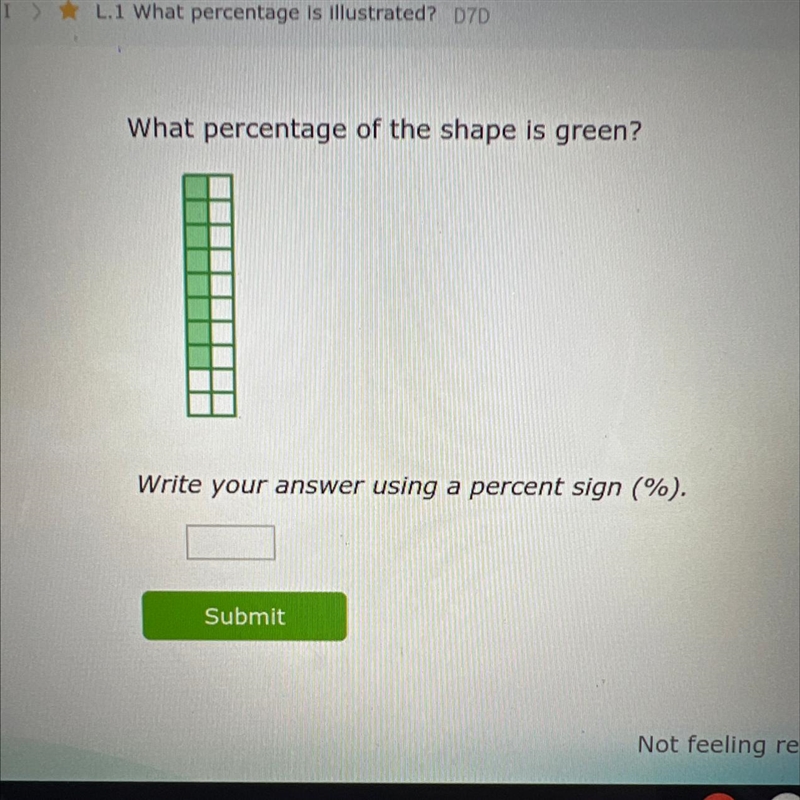 What percentage of the shape is green? Write your answer using a percent sign (%). Submit-example-1