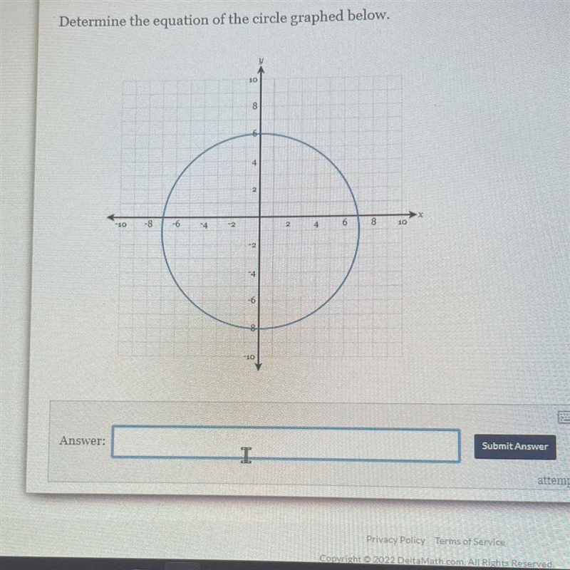 Determine the equation of the circle graphed below.-example-1