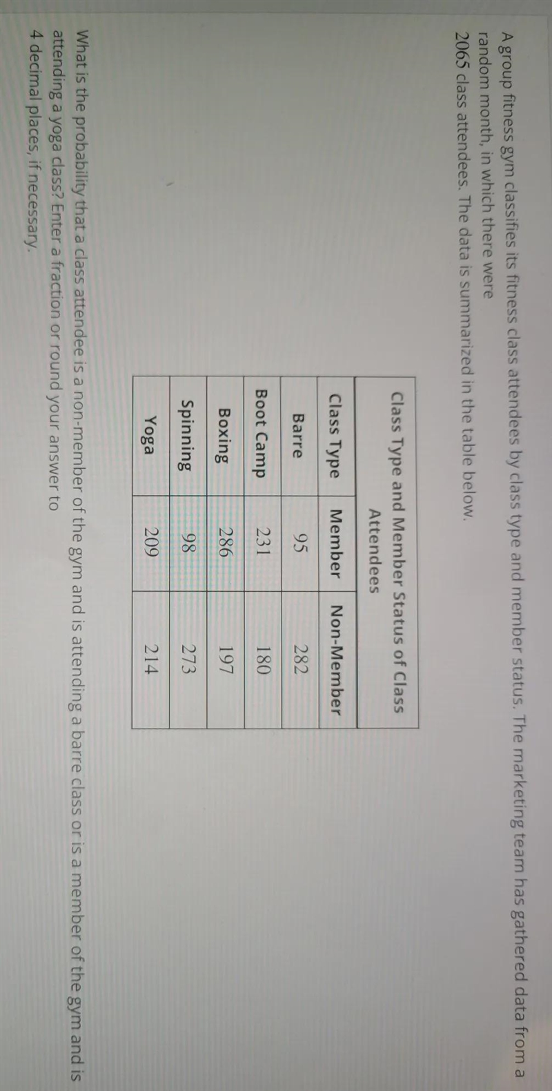 a group fitness classifies it's fitness class attendees by class type and member status-example-1