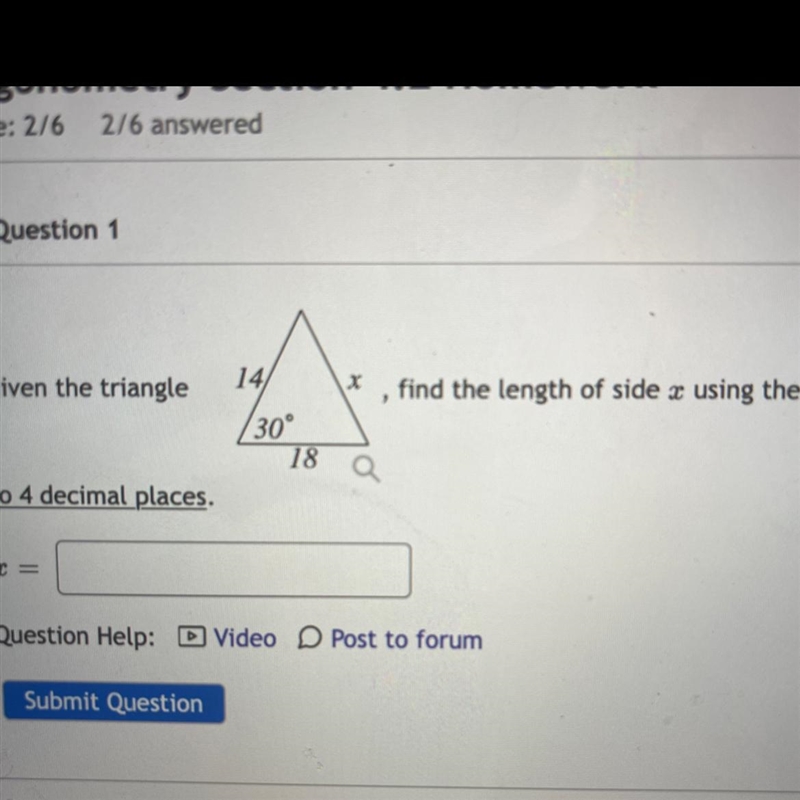 Find the length of side x using the law of Cosines Round your final answer to 4 decimal-example-1