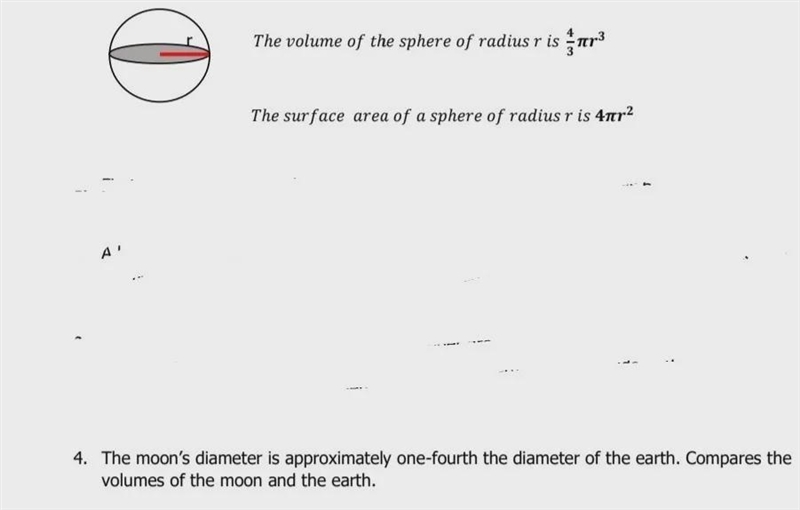 4. The moon’s diameter is approximately one-fourth the diameter of the earth. Compares-example-1