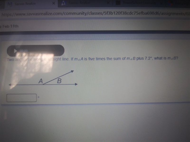 TWO ANGLES LIE ALONG A STRAIGHT LINE . IF M EQUALS ANGLE A IS FIVE TIMES THE SUM M-example-1