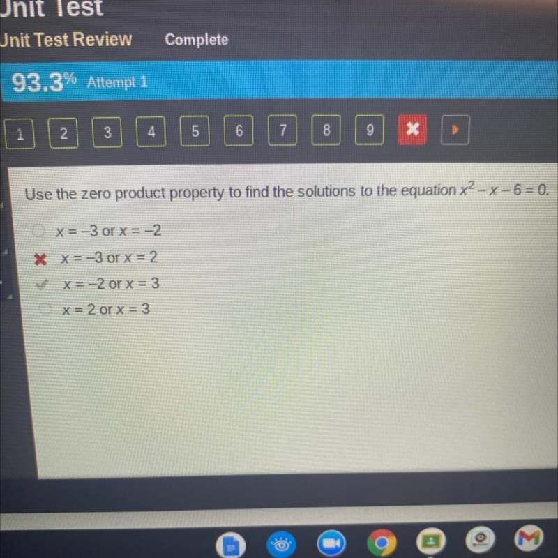 Use the zero product property to find the solutions to the equation x2 -x-6 = 0. X-example-1