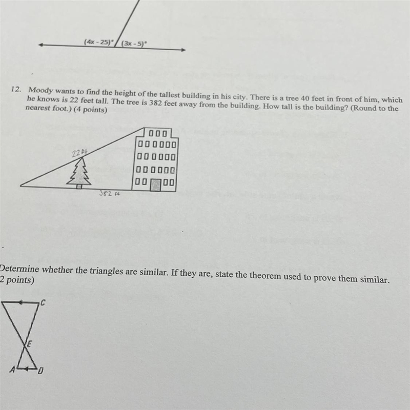 Moody wants to find the height of the tallest building in his city. There is a tree-example-1