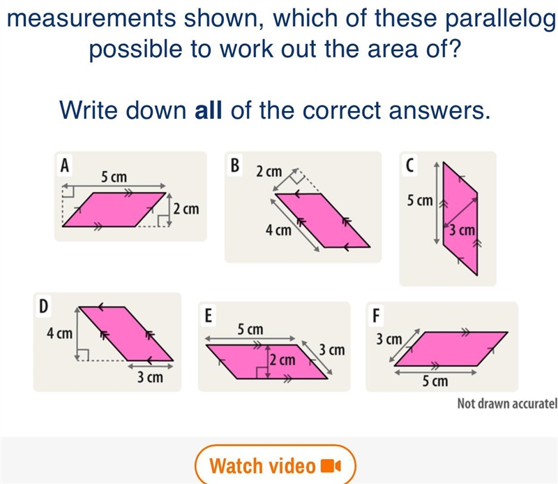 Using the measurements shown, which of these parallelograms is it possible to work-example-1