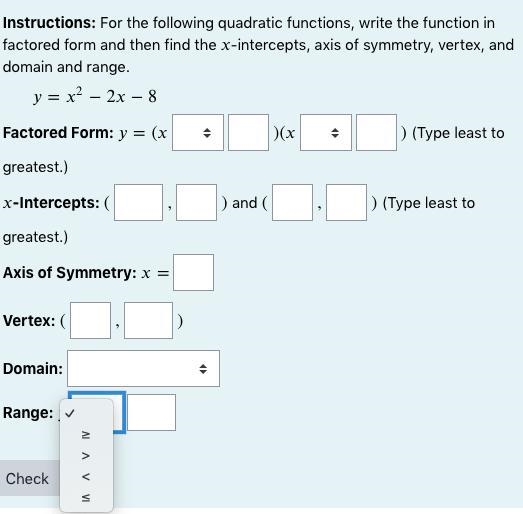 Instructions: For the following quadratic functions, write the function in factored-example-4