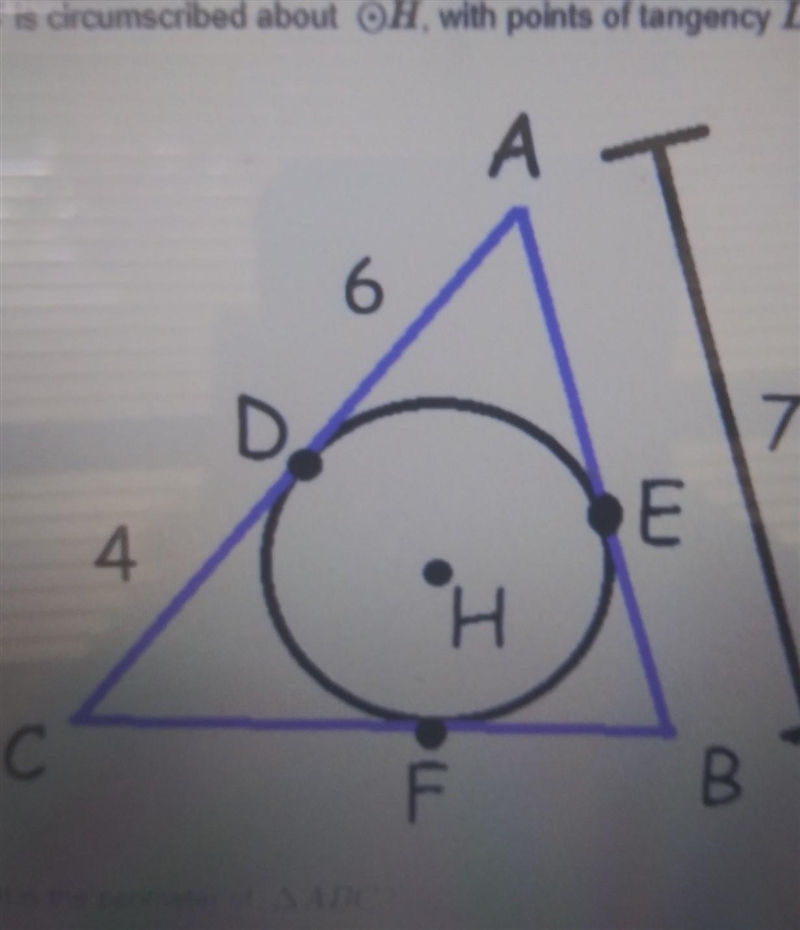 angle ABC is a circumscribed about point H with points of tangency D,E, F what is-example-1