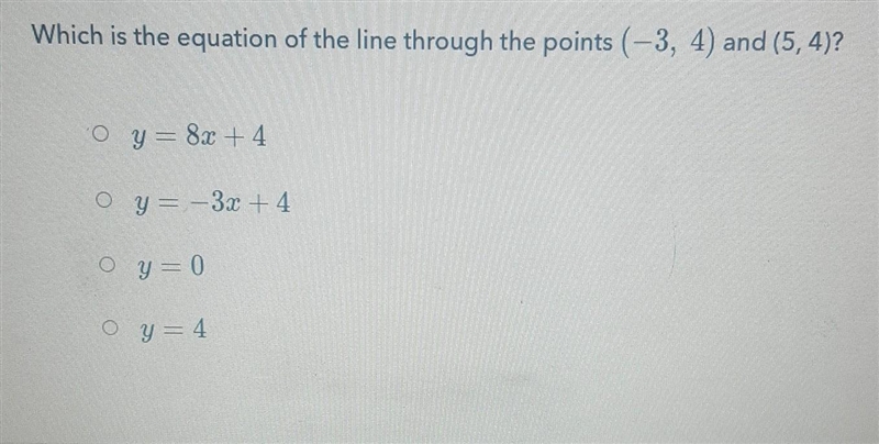 Can someone help. plsWhich is the equation of the line through the points (-3,4) and-example-1