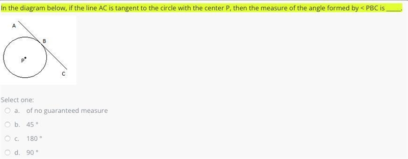 In the diagram below, if the line AC is tangent to the circle with the center P, then-example-1