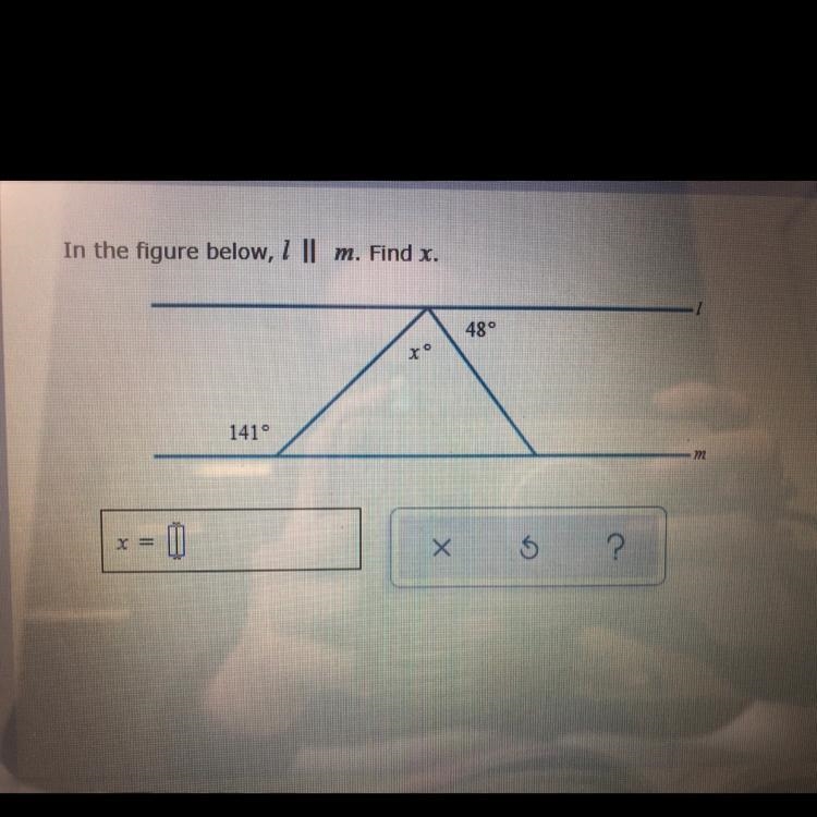 In the figure below, L is parallel to M. Find X-example-1