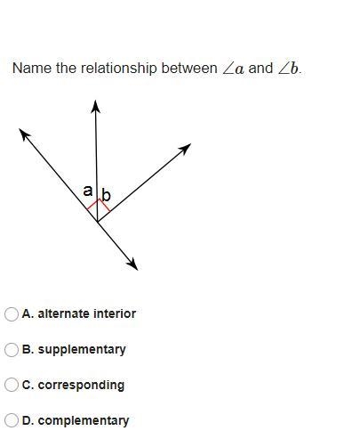 Name the relationship between ∠a and ∠b.-example-1