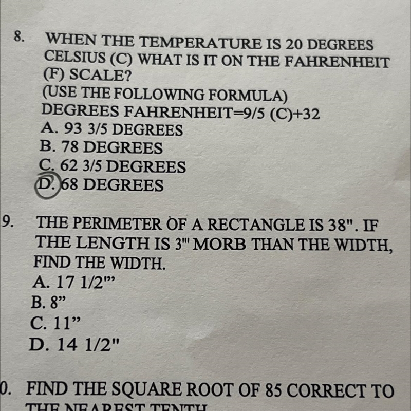 The perimeter of a rectangle is 38”. If the length is 3” morb than the width, find-example-1