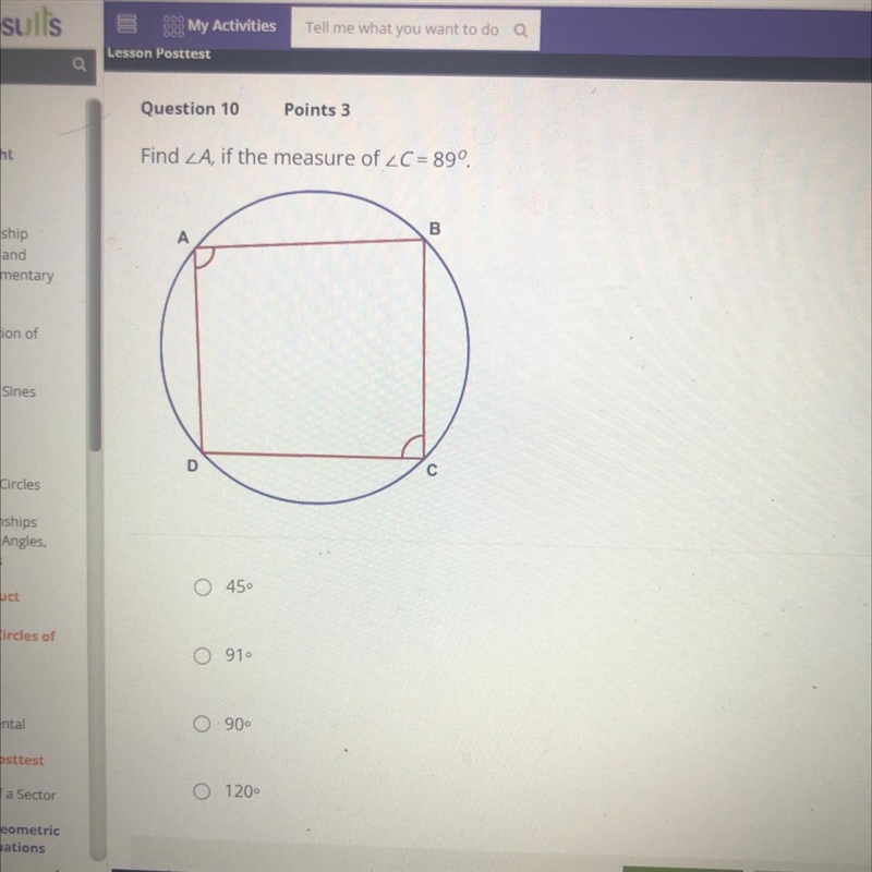 Find a if the measure of c is 89 .-example-1