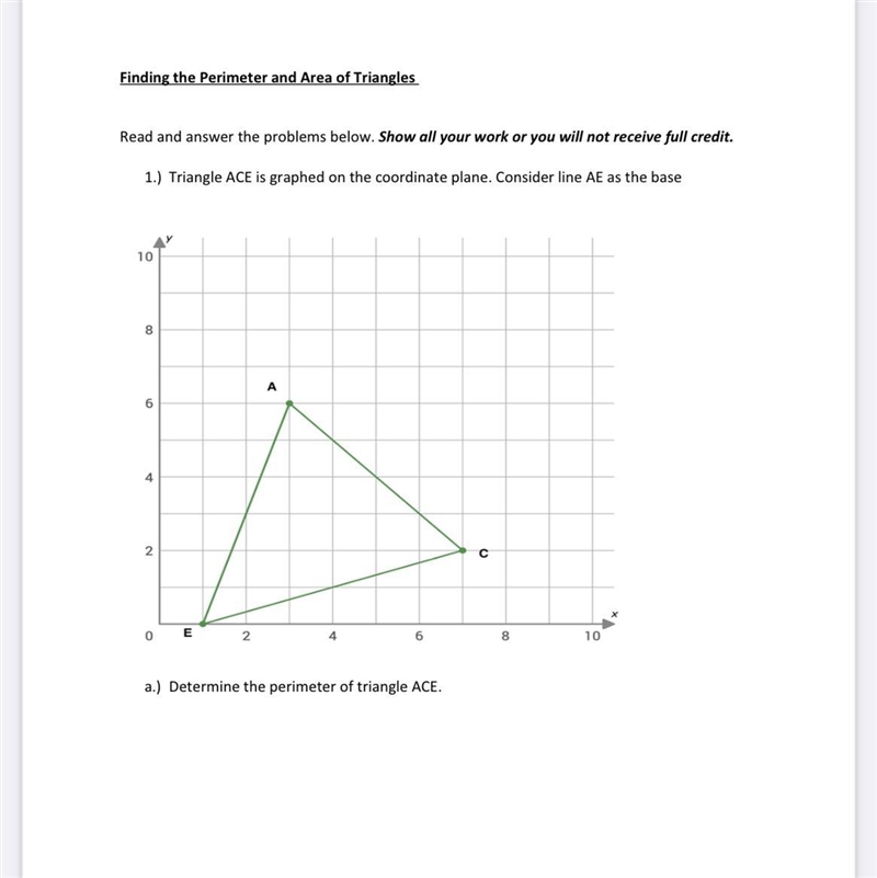 a.) Determine the perimeter of triangle ACE.b.) Let point G represent the intersection-example-1