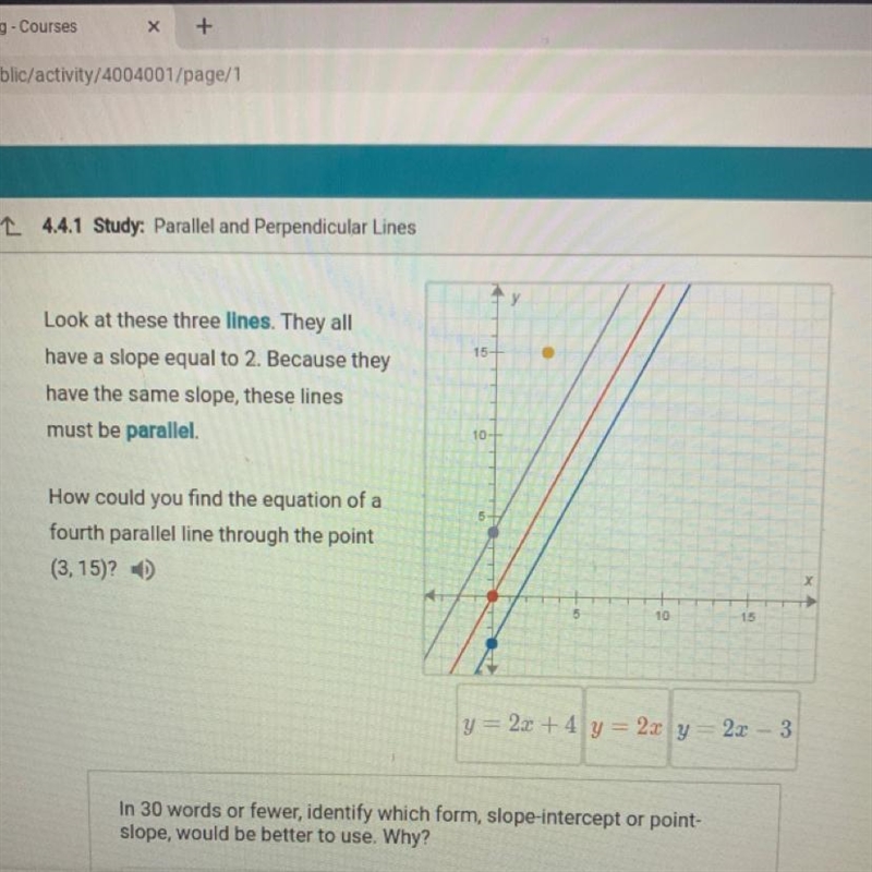 In 30 words of your identify which form slope intercept or point slope would be better-example-1