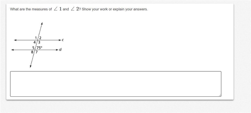 What are the measures of ∠1 and ∠2? Show your work or explain your answers.-example-1