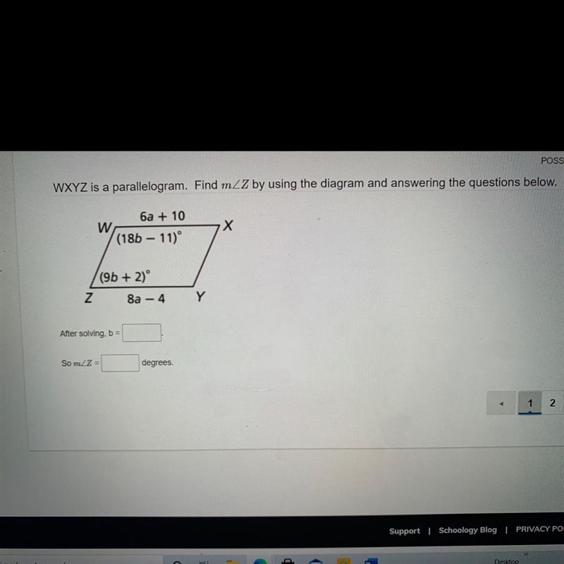 WXYZ is a parallelogram. After solving, b =So m-example-1