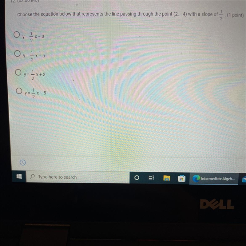 Choose the equation below that represents the line passing through the point (2, -4) with-example-1