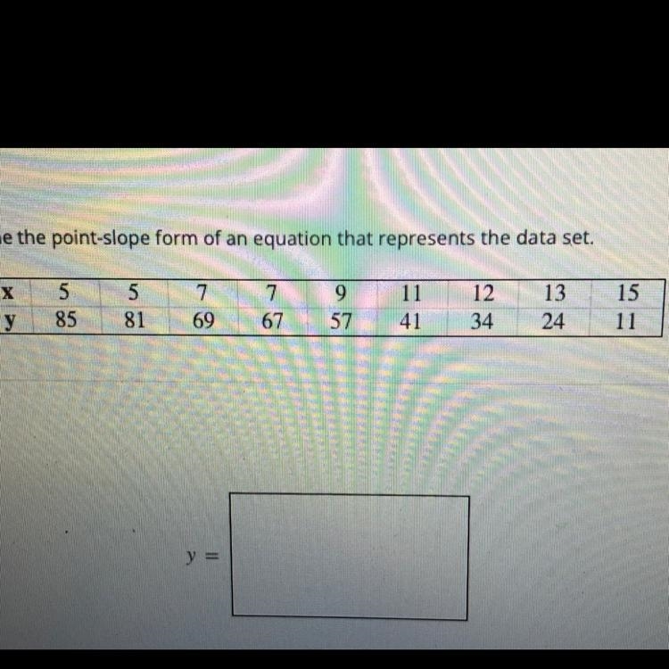 Use the points (7,69) and (12,34) from the following data set to determine the point-example-1