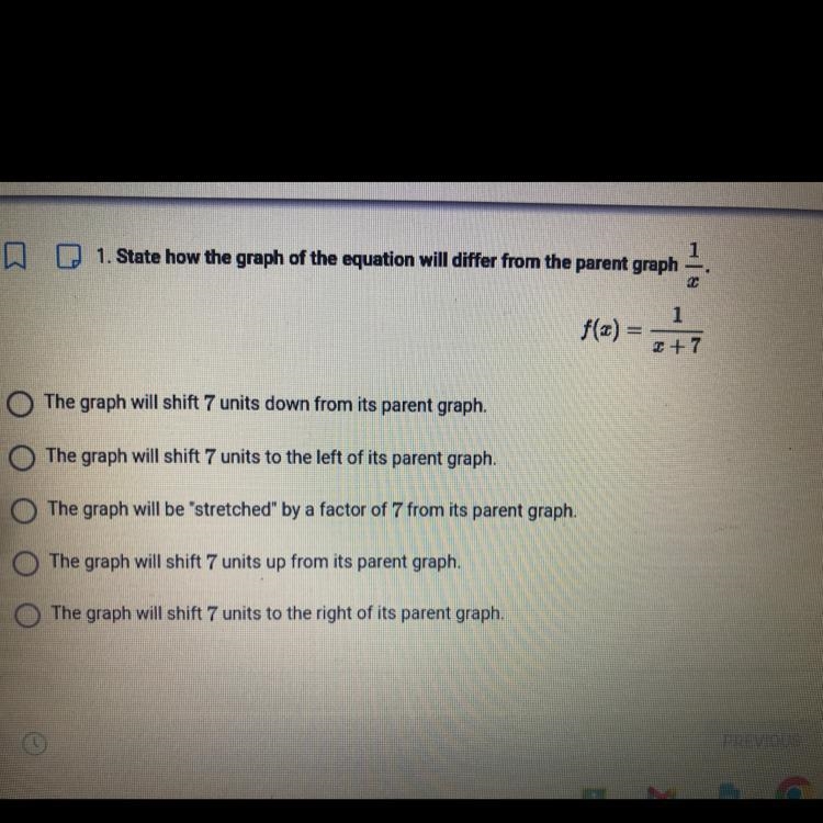 1. State how the graph of the equation will differ from the parent graph f(x) = The-example-1