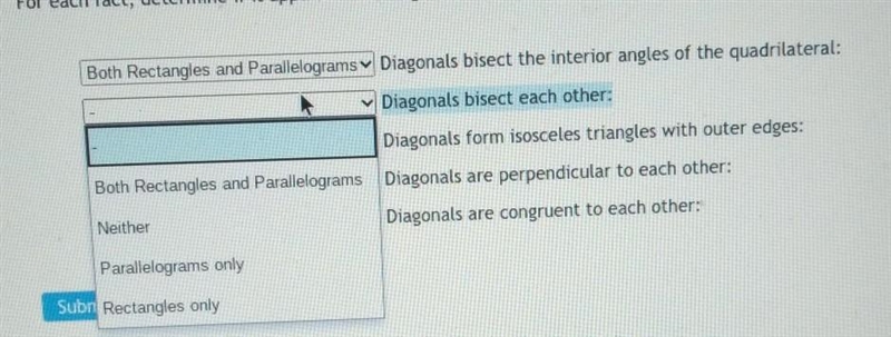 Question 2 7 For each fact, determine if it applies to rectangles, parallelograms-example-1