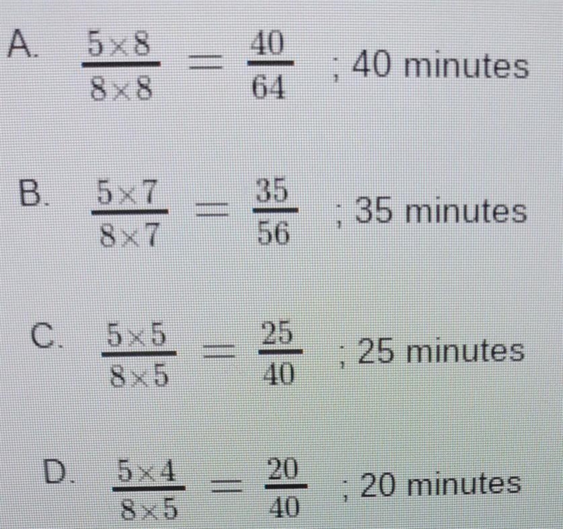 Carter plays 5/8 of a basketball game, The basketball games Is 40 minutes long. Which-example-1