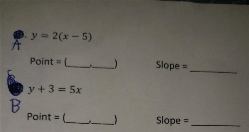 Determine the point and slope that were used to write each linear equation in point-example-1