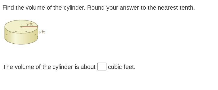 Find the volume of the cylinder. Round your answer to the nearest tenth.-example-1