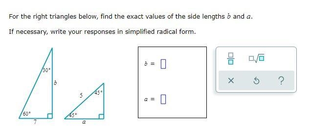 Exact values of the side lengths in simplified radical form.-example-1