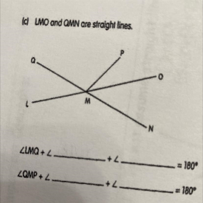 Name the angles on each straight line that equal 180-example-1