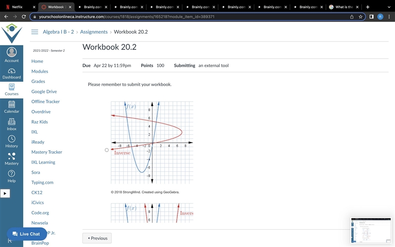 Which answer correctly shows the graph of f(x)=x2+5x−1 and its inverse relation?-example-3