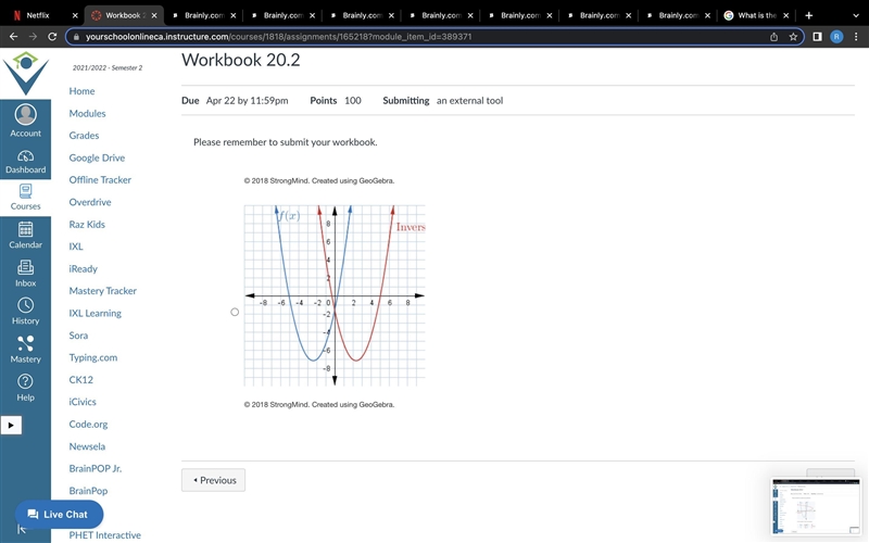 Which answer correctly shows the graph of f(x)=x2+5x−1 and its inverse relation?-example-4