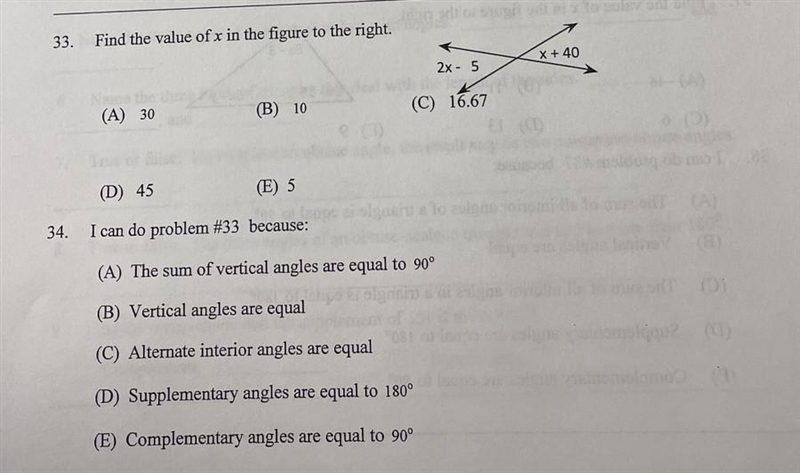 Find the value of x in the figure to the right. I can do problem #33 because:-example-1