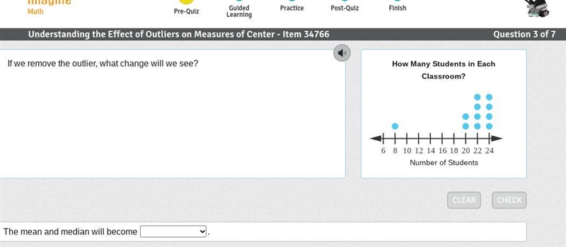 The mean and median will ??? 1- closer together or 2- father apart-example-1