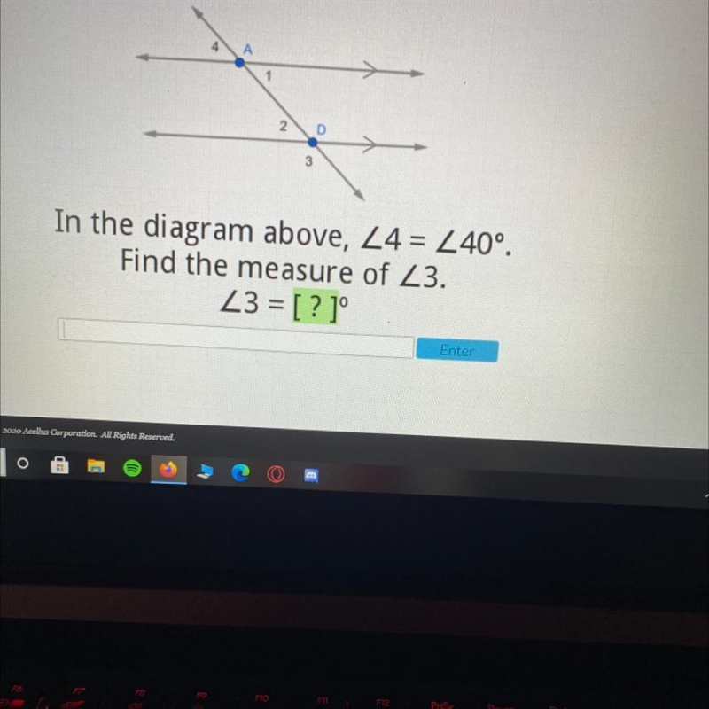 In the diagram above 4=40 degree find the measure of 3 3=-example-1