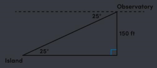 An observatory is 150 feet high. When a person is standing in the observatory looking-example-1