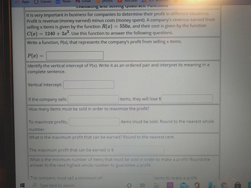 I'm trying to evaluate and solve this quadratic function and I get so lost on word-example-1