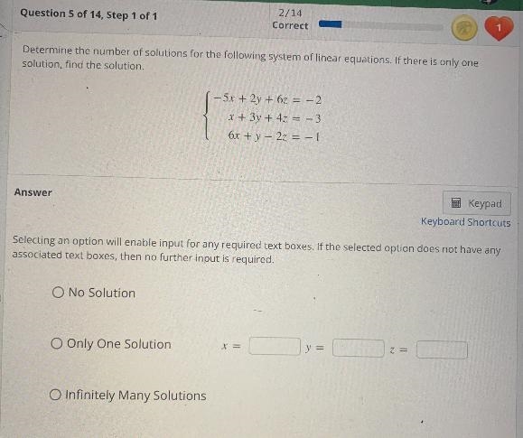 Determine the number of solutions for the following system of linear equations. If-example-1