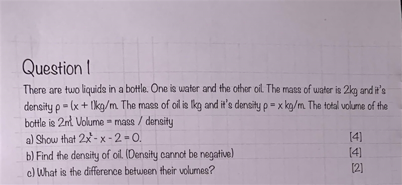 There are two liquids in a bottle. One is water and the other oil. The mass of water-example-1