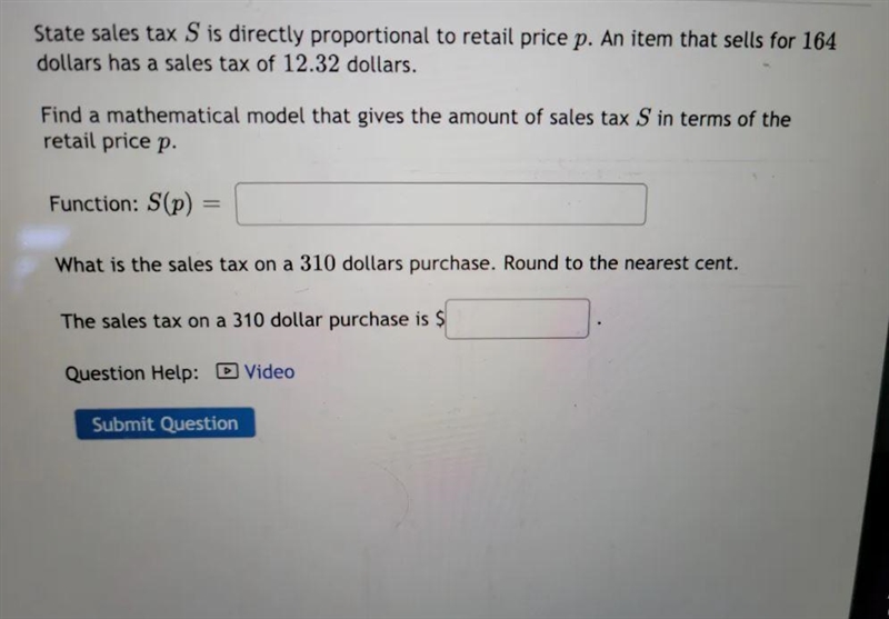 State sales tax S is directly proportional to retail price p. An item that sells for-example-1